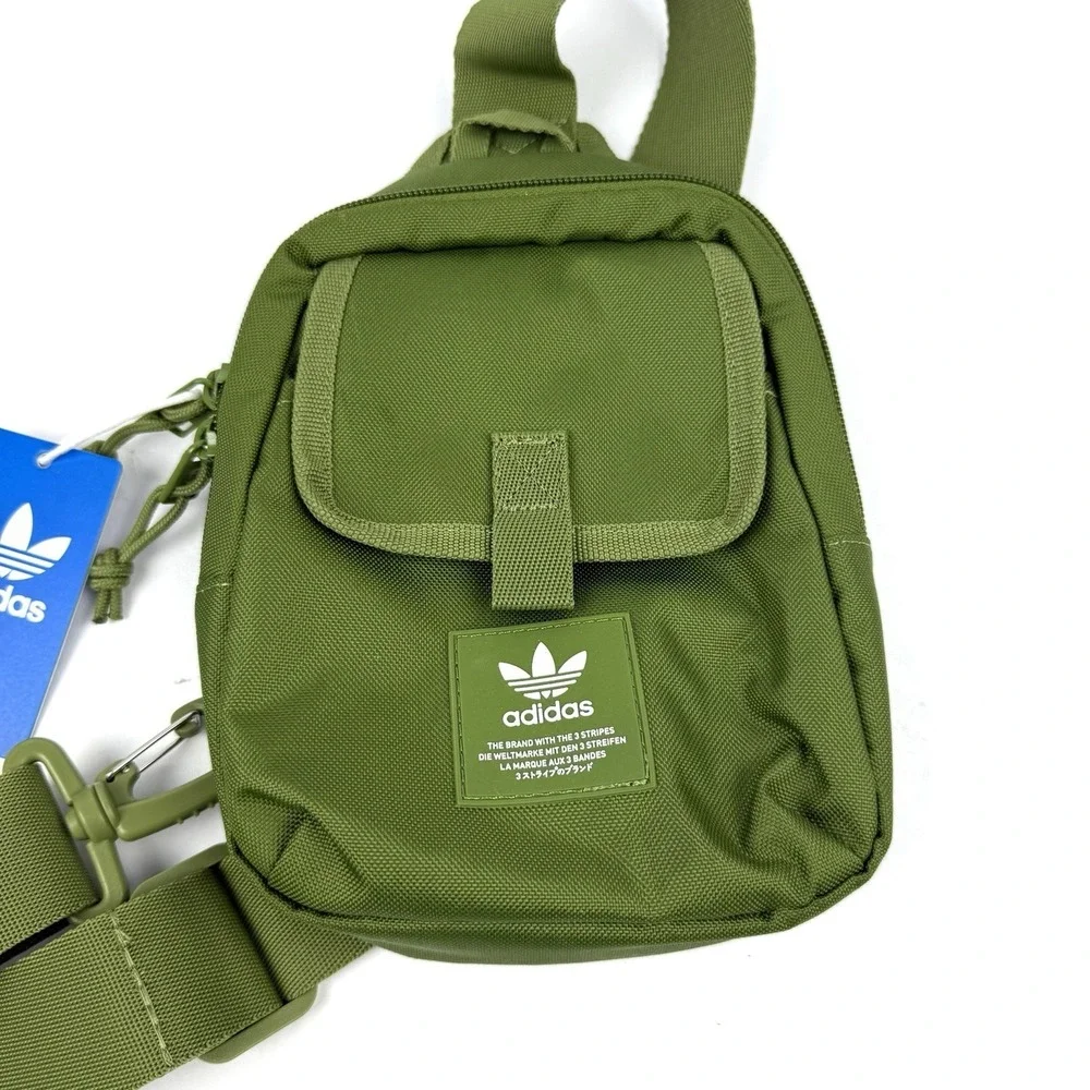 Adidas Utility Mini Sling Tech Olive White Crossbody Backpack Travel Brand New